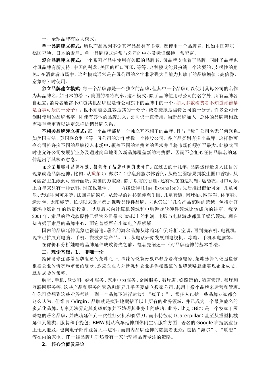全球品牌有四大模式延伸性_第1页