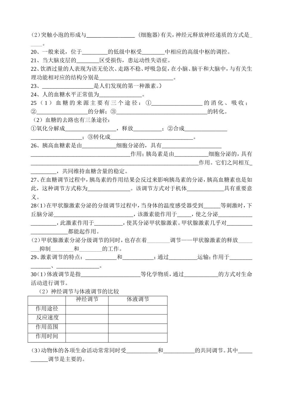 生物必修三《稳态与环境》知识点填空_第2页