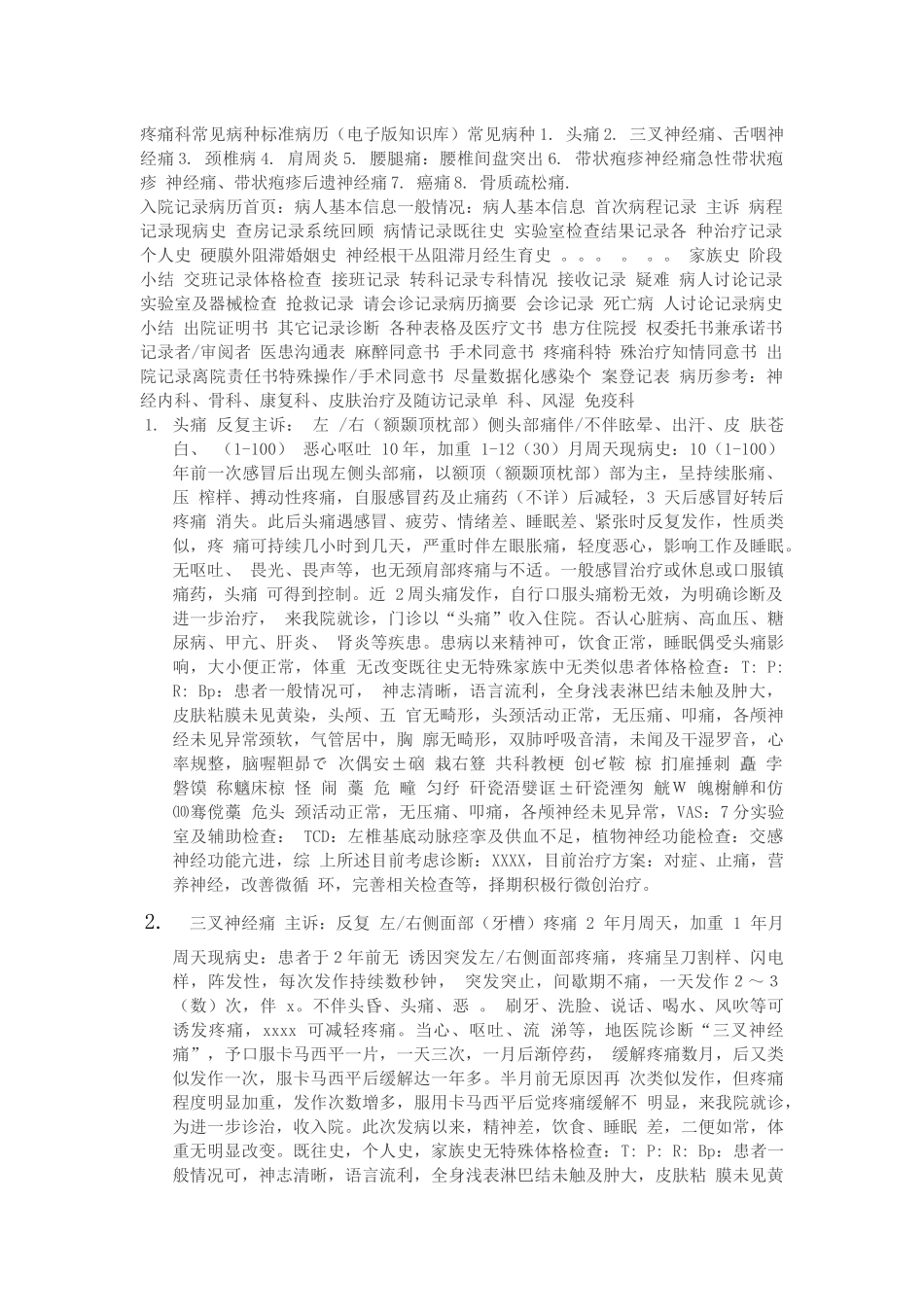疼痛科常见病种标准病历（电子版知识库）常见病种_第1页
