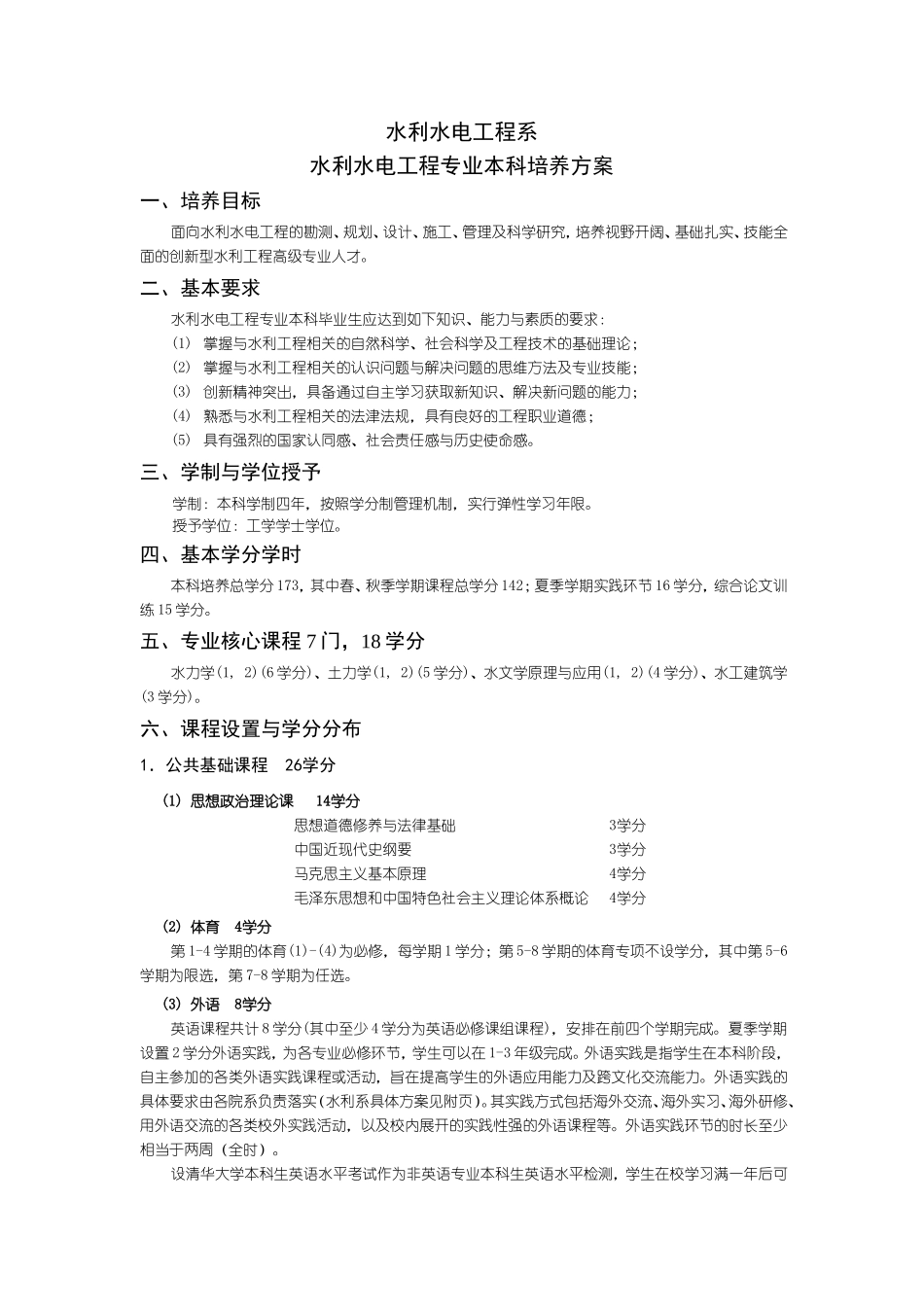 水利水电工程系水利水电工程专业本科培养方案_第1页