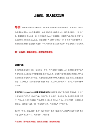 水暖毯，三大知名品牌