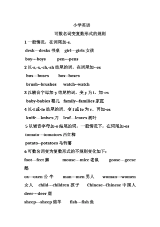 小学英语可数名词变复数形式的规则