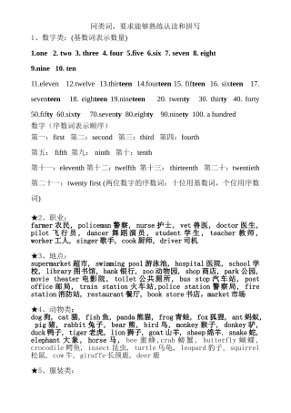 同类词，要求能够熟练认读和拼写