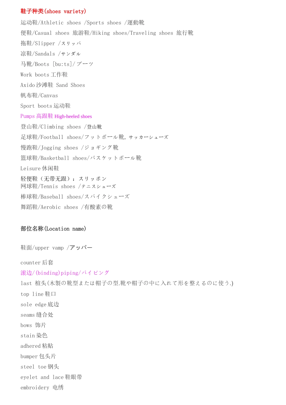 鞋子各个词汇英语汇总_第1页