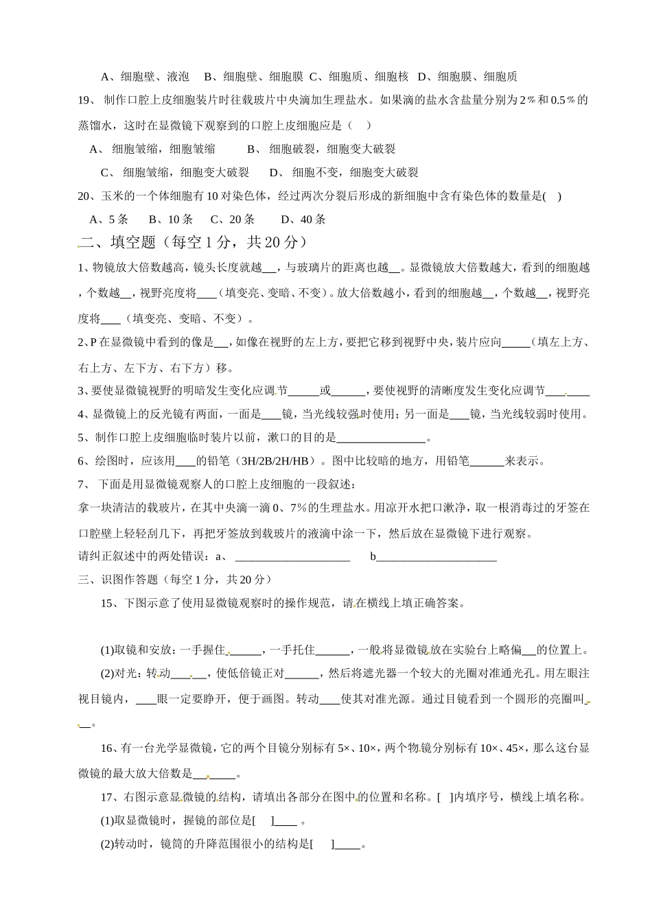 学年上期七年级阳光部生物测试题_第3页