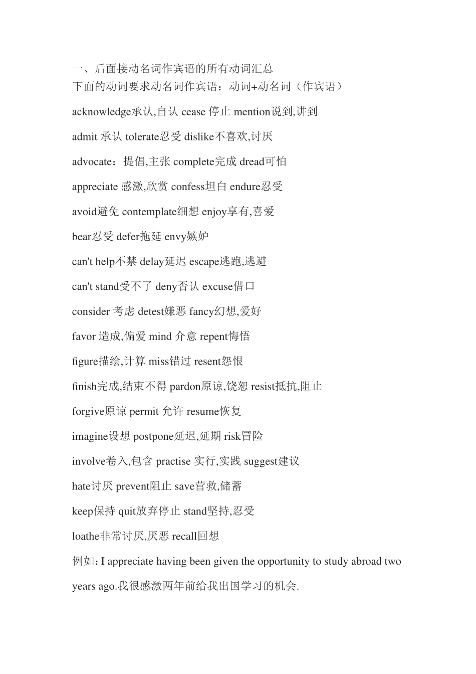 英语语法 后面接动名词作宾语的所有动词汇总_第1页