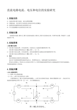 直流电路电流、电压和电位的实验研究实验报告