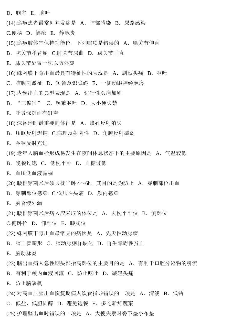 神经系统疾病病人的护理课堂练习题_第2页