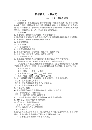 珍惜粮食，从我做起主题队会教案