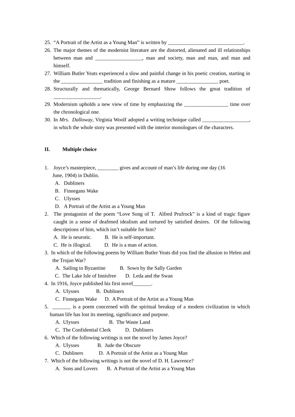 英国文学史习题TheModernPeriod_第2页