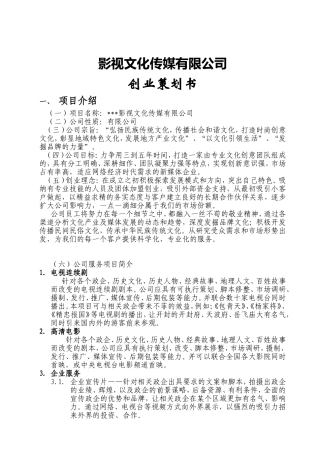 影视文化传媒有限公司创业策划书
