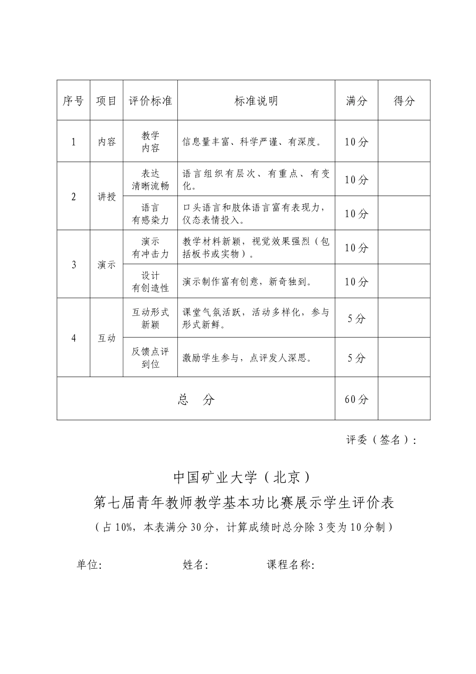 中国矿业大学（北京）第七届青年教师教学基本功比赛教案评价表_第2页