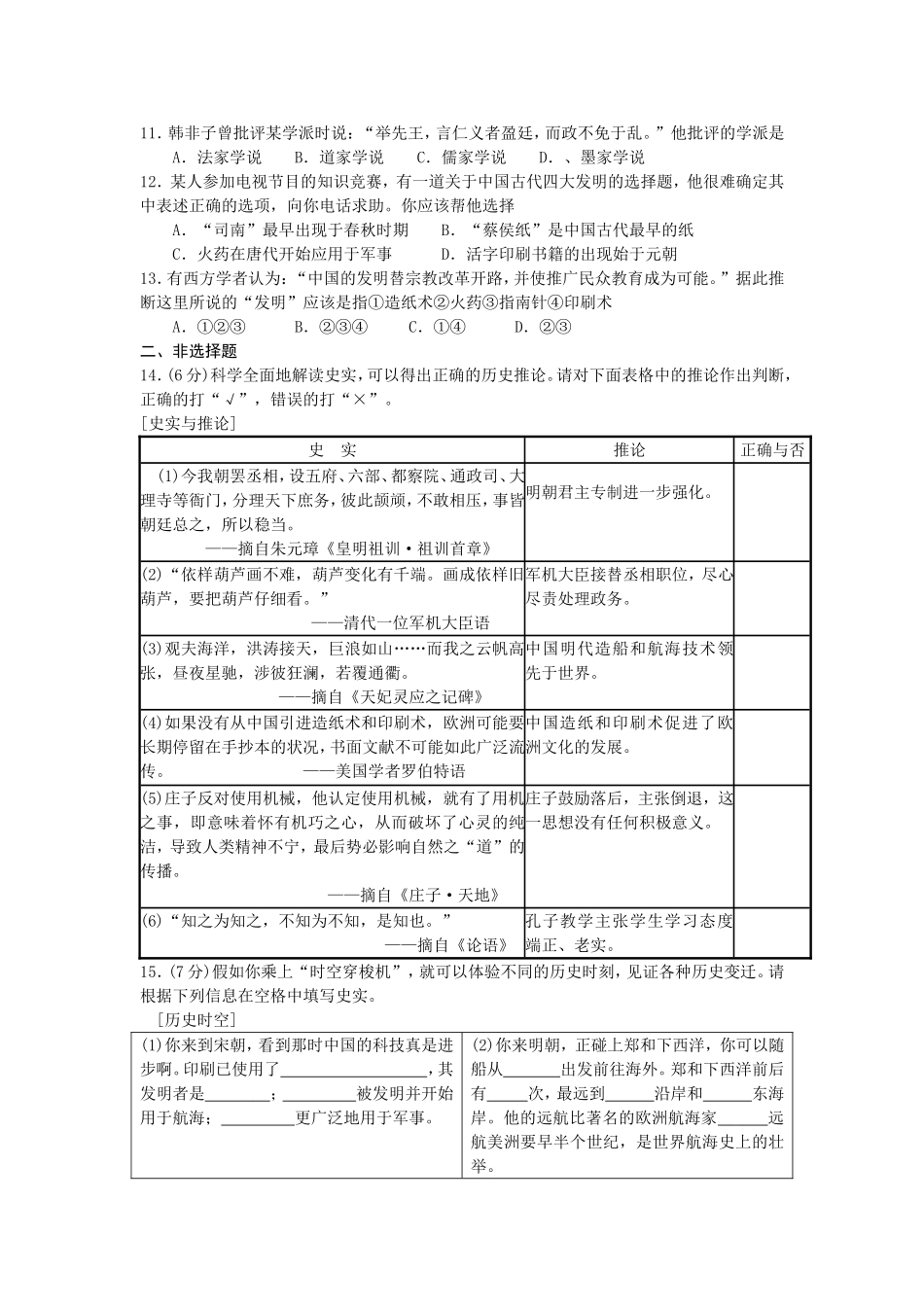 中考同步训练【中国古代史】_第2页