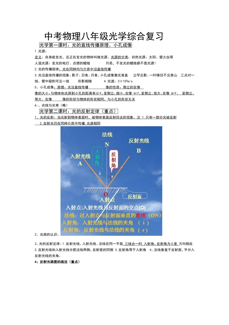 中考物理八年级光学综合复习_第1页