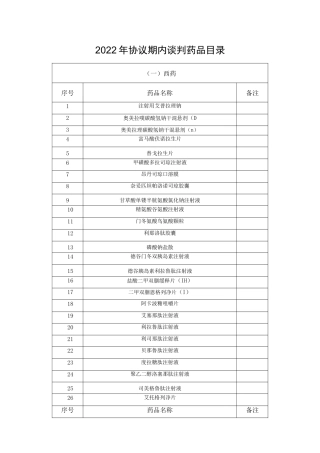 2022年协议期内谈判药品目录