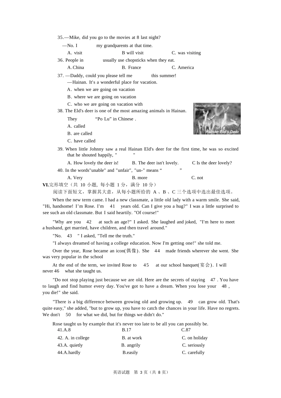 2023年海南省中考英语真题（Word版含答案 听力原文）_第3页
