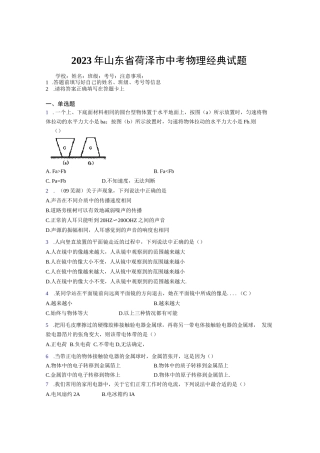 2023年山东省菏泽市中考物理经典试题及解析