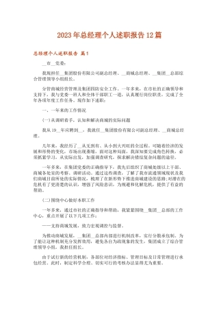 2023年总经理个人述职报告12篇