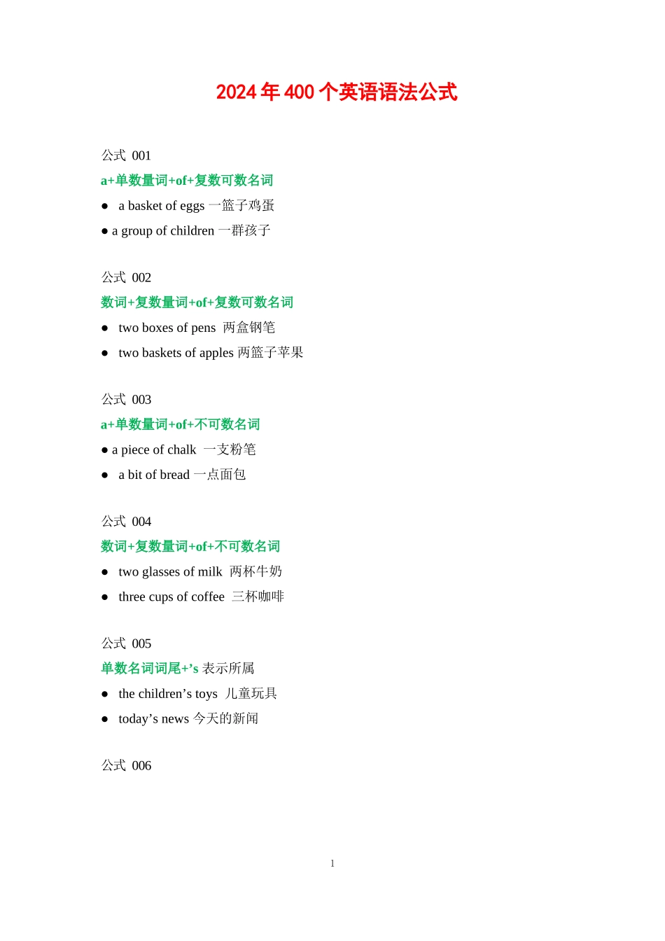 2024年400个英语语法公式_第1页