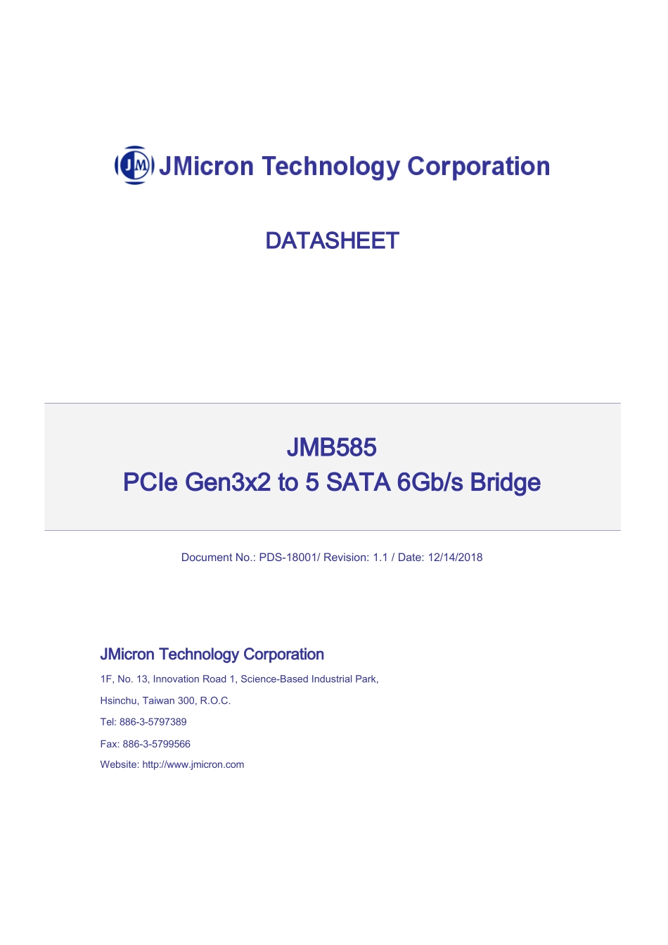 JMB585 Datasheet (Rev. 1.1)原版完整文件_第1页