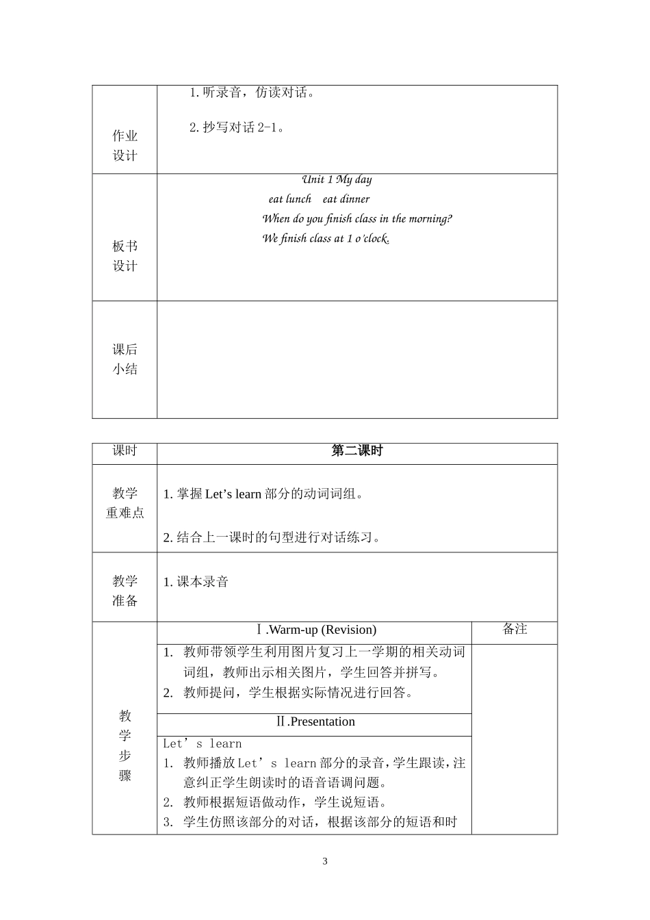PEP五年级下册英语全册教案_第3页