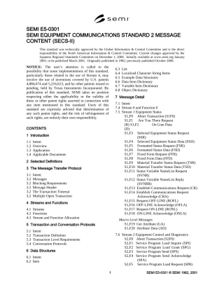 SEMIE5-0301SEMIEQUIPMENTCOMMUNICATIONSSTANDARD2MESSAGECONTENT原版完整文件