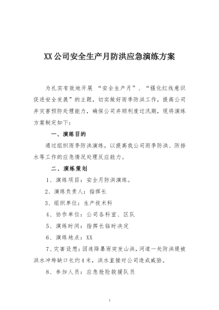 XX公司安全生产月防洪应急演练方案