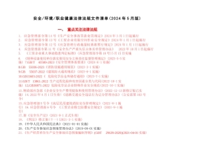安全生产法律法规清单（2024年5月版）