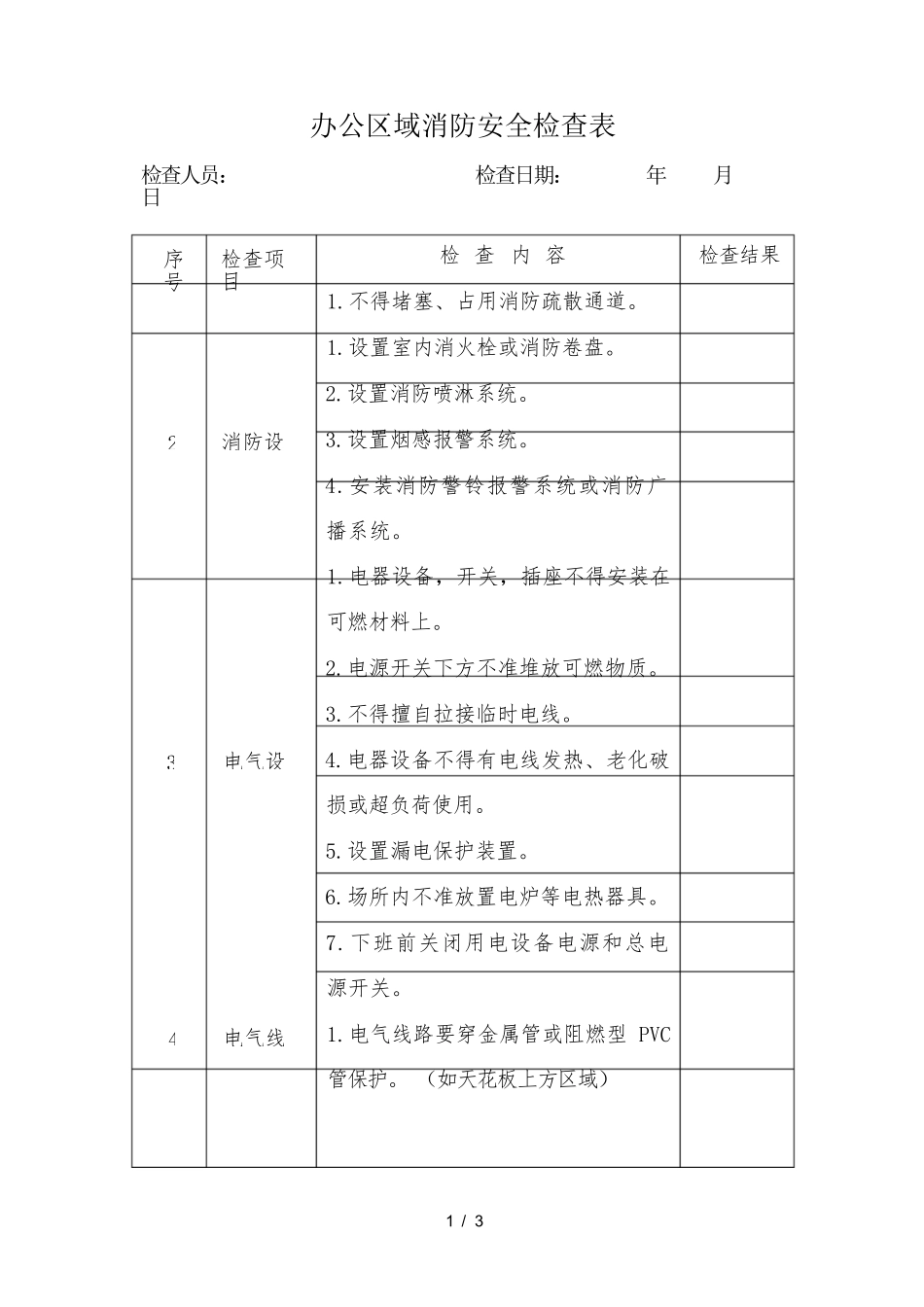 办公区域消防安全检查表_第1页