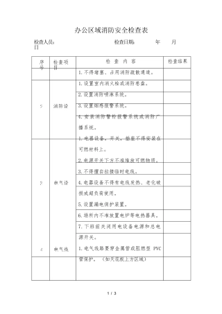 办公区域消防安全检查表