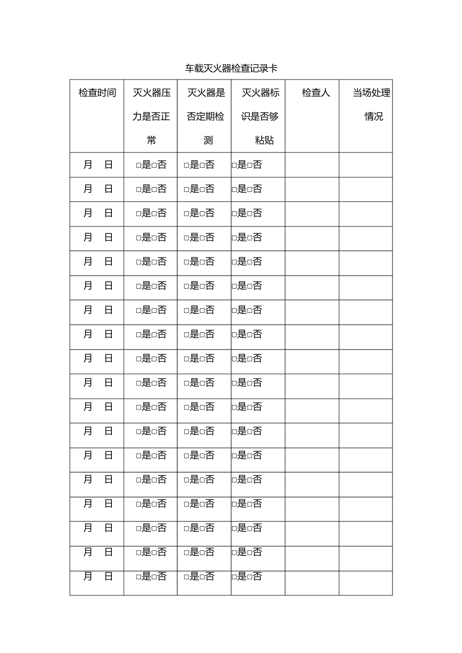 车载灭火器检查记录卡_第1页