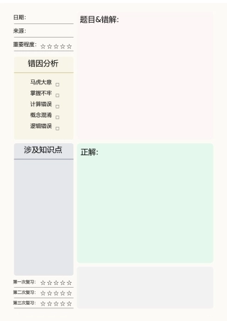 错题本精美模板