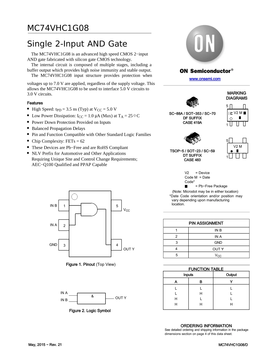 单输出与门-MC74VHC1G08DFT2G完整文件_第1页