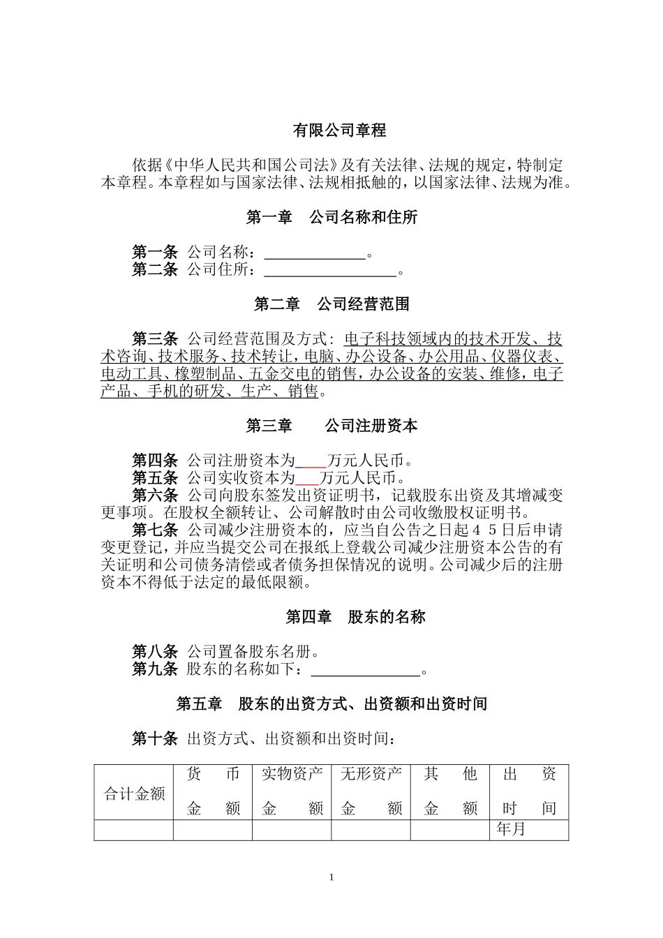 电子公司章程模板_第1页