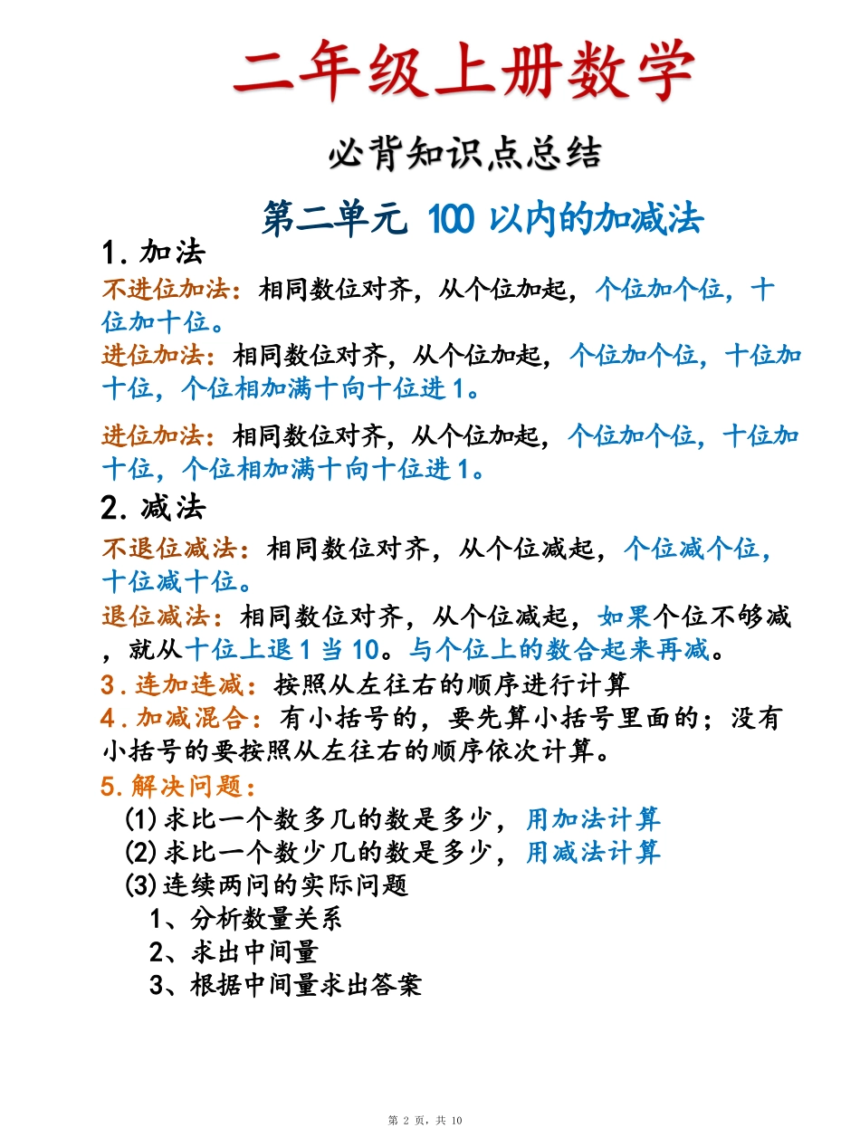 二年级上册数学必背知识点总结+必背公式汇总_第2页