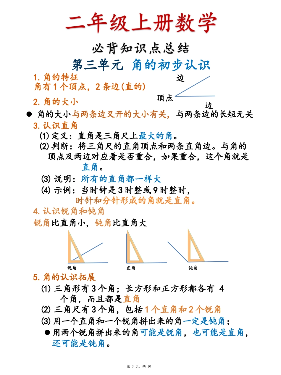 二年级上册数学必背知识点总结+必背公式汇总_第3页