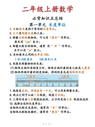 二年级上册数学必背知识点总结+必背公式汇总