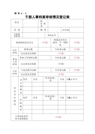 干部人事档案审核情况登记表