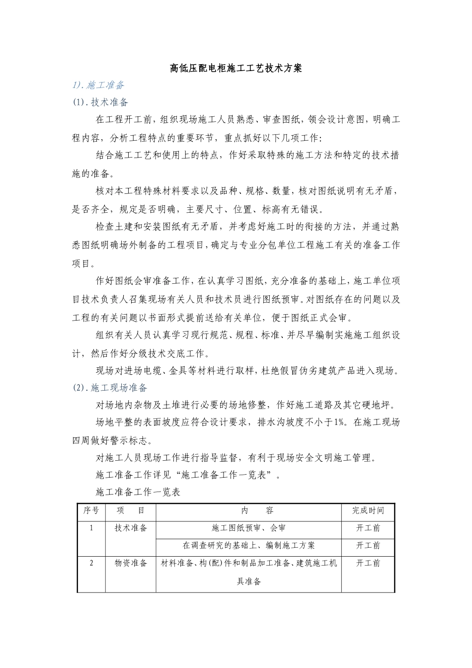 高低压配电柜施工工艺技术方案_第1页