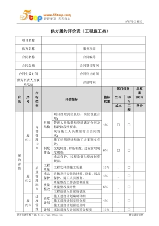 工程施工类供方履约评价表
