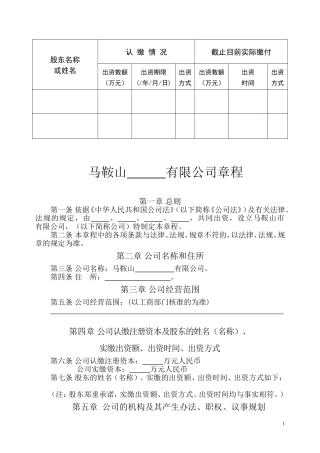 公司章程(实缴)