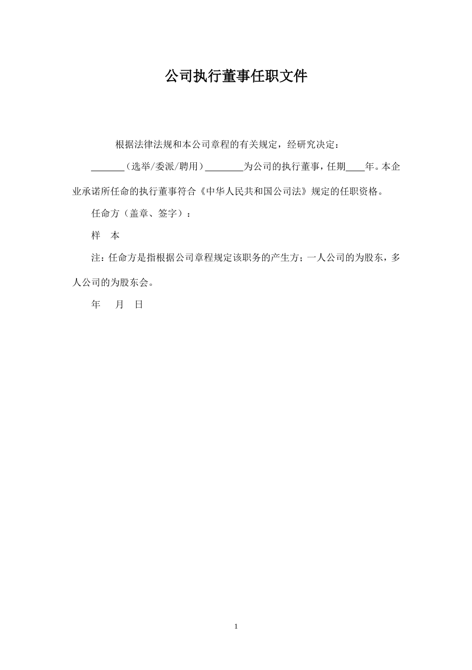 公司执行董事任职文件_第1页