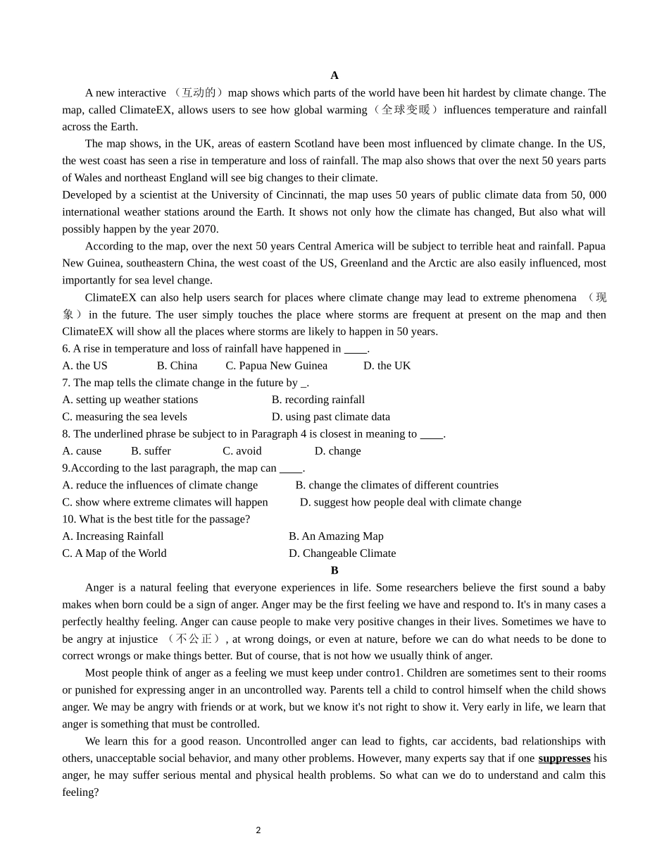 广东省2023年第一次普通高中学业水平合格性考试英语试题及答案_第2页