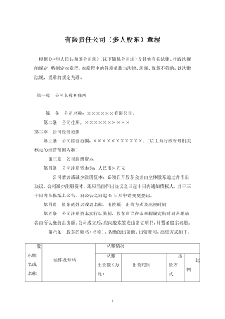 河北工商局-有限责任公司章程(多人股东)