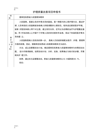 护理高质量改善项目