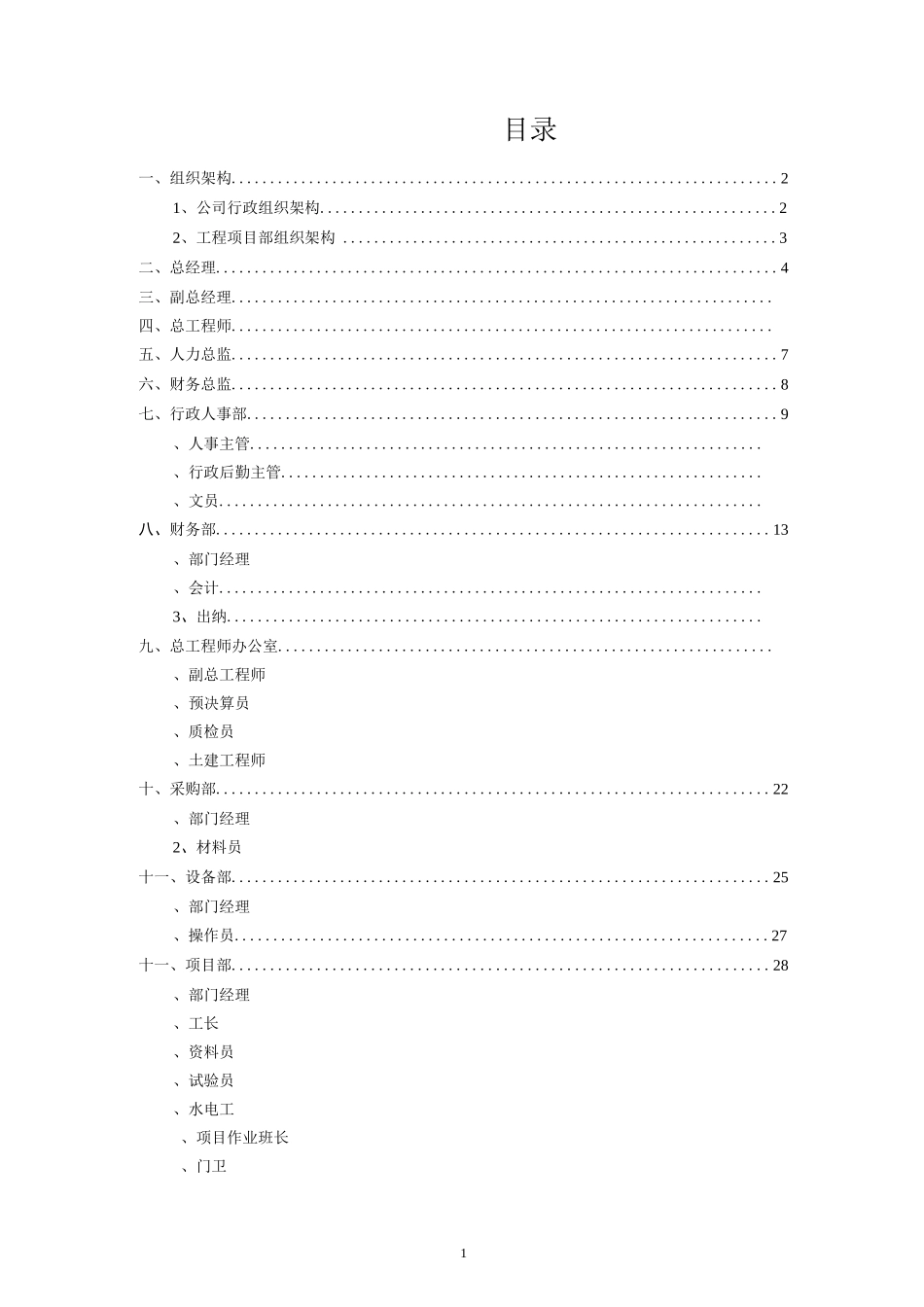 建筑建设公司组织架构图和岗位说明书_第2页