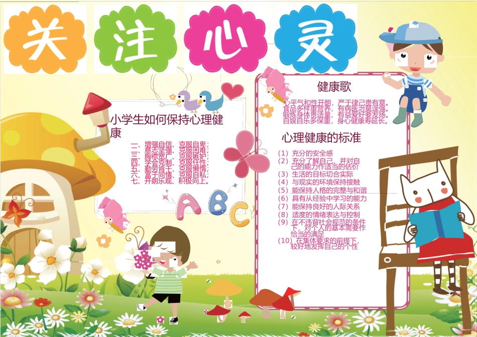 可爱卡通关注心灵心理健康小报手抄报_第1页