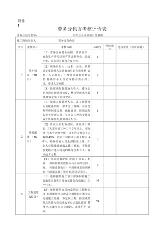 劳务分包方考核评价表格附表