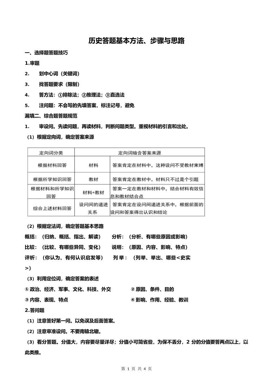 历史答题基本的方法、步骤与思路_第1页