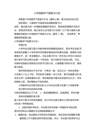 六年级数学下册复习计划 conv